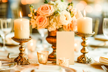 Obraz na płótnie Canvas Candlelit Table Arrangement with Floral Decor.