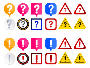 question mark, and exclamation point icon set. Vector illustration. 물음표 느낌표 기호 아이콘 일러스트 벡터