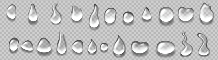 Realistic condensation water drops. Water rain drops or steam shower isolated on transparent background. Realistic pure droplets condensed. Vector clear vapor water bubbles.