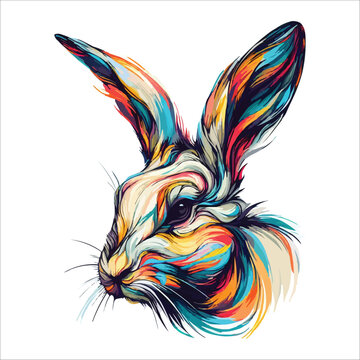 Abstract rabbit head multicolored paints colored drawing vector illustration 