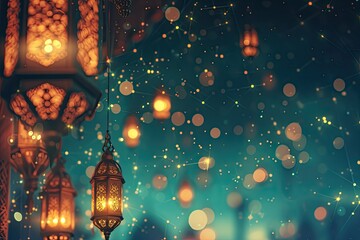 Fototapeta na wymiar A mesmerizing scene of starry Ramadan night with twinkling lights.