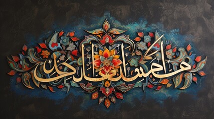 An ornate Arabic calligraphy piece of the phrase 'Ramadan Kareem
