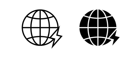 Electricity icon vector set. Energy with globe symbol