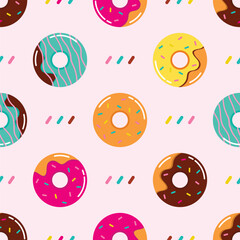 Seamless pattern of donuts with multicolored glaze