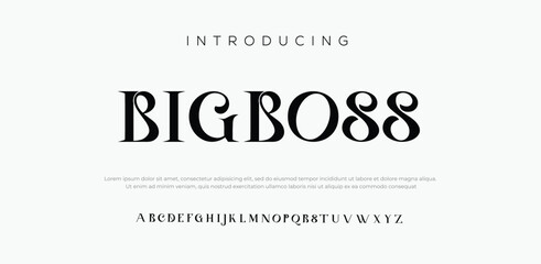 Big Boss modern alphabet font. Creative abstract urban, futuristic, fashion, sport, minimal technology typography. Simple vector illustration with number