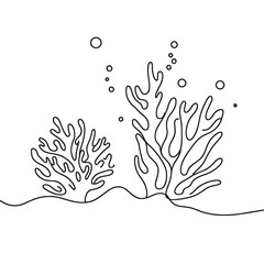 Fototapeta na wymiar Underwater coral reef in line drawing style