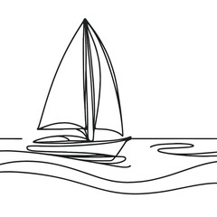Beautiful sailboat on a calm sea in line drawing style