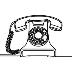 Vintage telephone with rotary dial in line drawing style