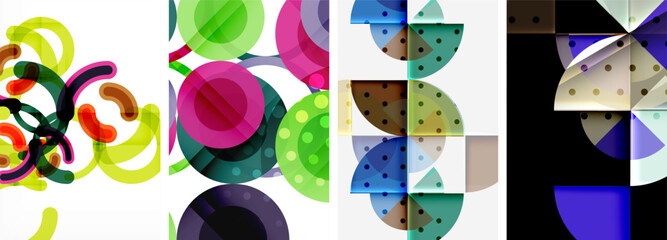Set of circles geometric abstract posters. Abstract backgrounds for wallpaper, business card, cover, poster, banner, brochure, header, website