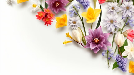 Wildflowers on an isolated white background with space for text. A postcard for Mother's Day, March 8, International Women's Day, Valentine's Day, Easter.