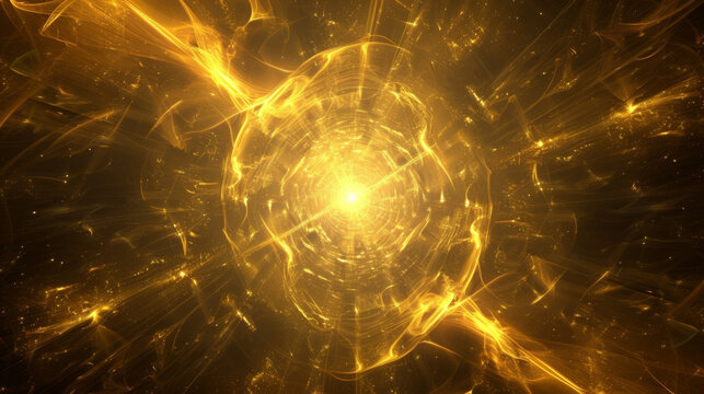 A celestial symphony of dancing light rays evoking the powerful energy of the solar plexus chakra and its connection to personal power.