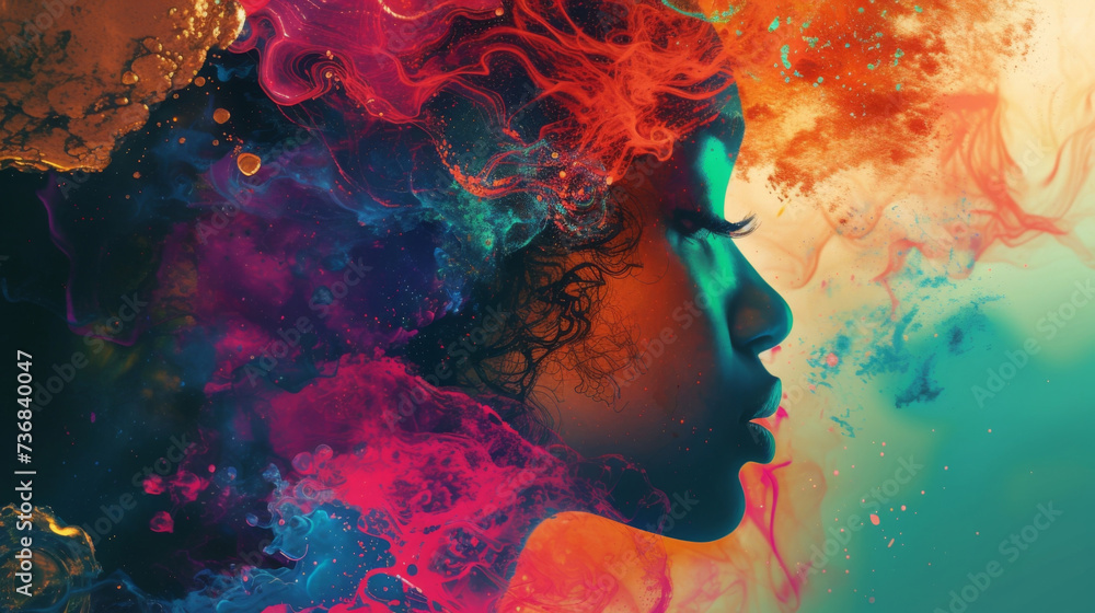 Poster A fusion of cultural roots expressed in an abstract and unconventional way creates a visually striking composition that celebrates the beauty of diversity and unity in a single