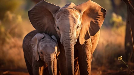Foto op Aluminium  mother elephant gently nuzzling her newborn calf © Samvel