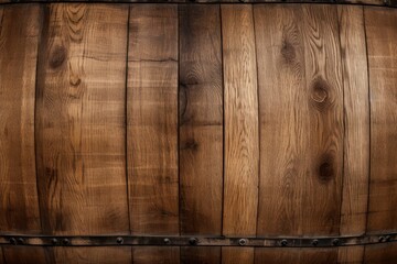 Naklejka premium Close-up of a vintage wooden barrel texture with rich wood grain details.