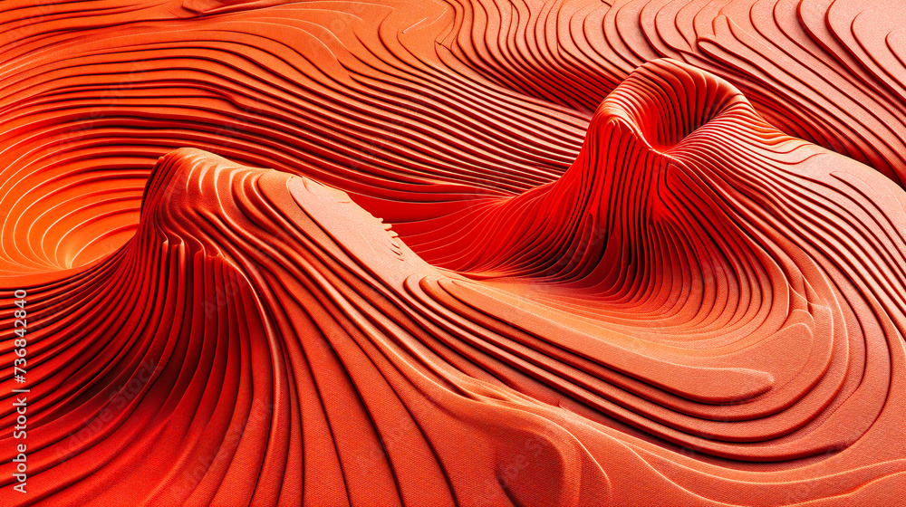 Poster desert waves: abstract patterns and textures in warm oranges and reds, mimicking natures flowing san