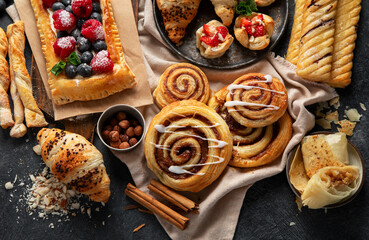 Sweet traditional pastry on dark background