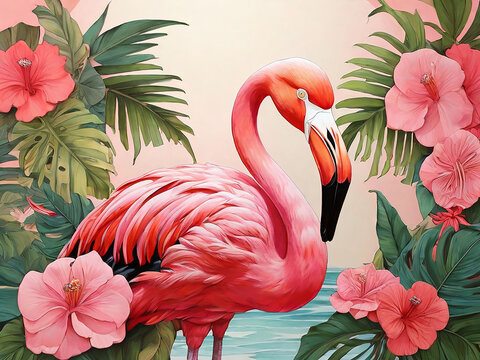 Pink Flamingo Artwork with Tropical Vibes