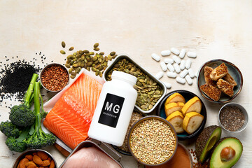 Foods containing natural magnesium (Mg). Healthy food concept