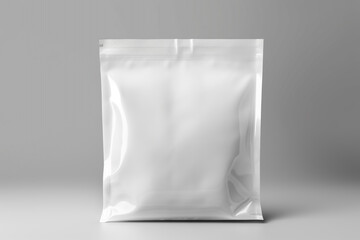 White foil packet mock-up in blank space. Plastic bag packaging in copy space. Packaging template for product design, branding, and display. Generative AI