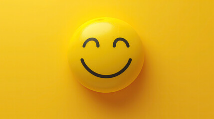 yellow smiling emoticon on yellow background. 3d emoji with happy face
