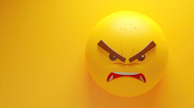 3d anger emoji on isolated yellow background. emoticon angry face on a yellow background