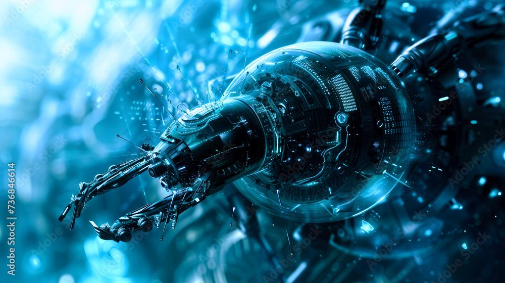 Poster futuristic robot. future technology and artificial intelligence concept.