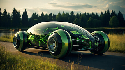 A futuristic green car