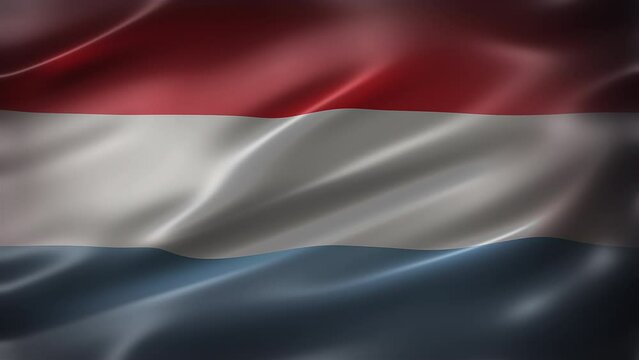 The National Flag of Luxembourg, font view, full frame, sleek, glossy, fluttering, elegant silky texture, waving in the wind, realistic 4K CG animation, movie-like look, seamless loop-able.
