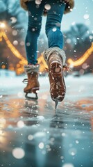 Woman  skating in winter  - obrazy, fototapety, plakaty