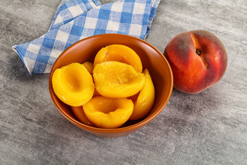 Ripe sweet and juicy canned peach