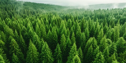 Aerial View of a Dense Evergreen Forest, Representing the Lungs of the Earth and the Importance of...