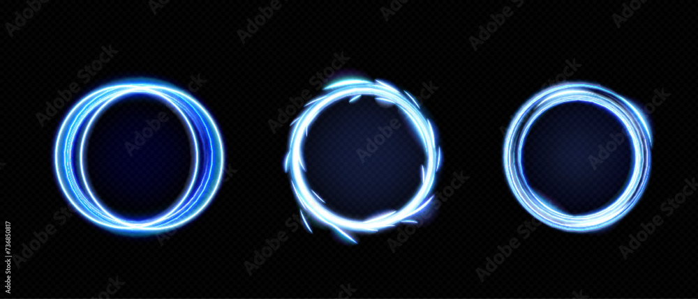 Poster blue round frames set isolated on transparent background. vector realistic illustration of circular 