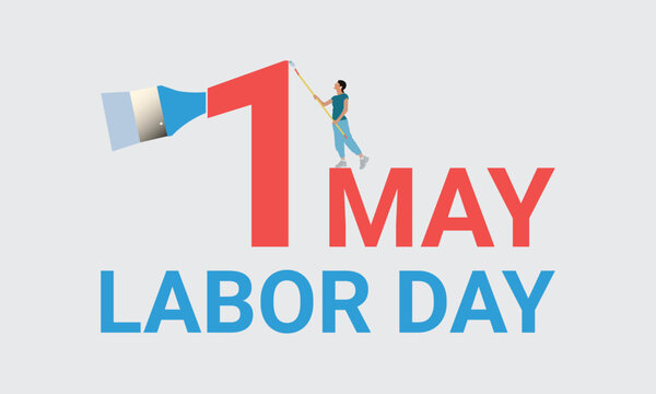 International Labor Day with Painter, vector woman and brush. 1st may.