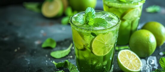 Non-alcoholic green citrus detox mocktail for St. Patrick's Day - obrazy, fototapety, plakaty