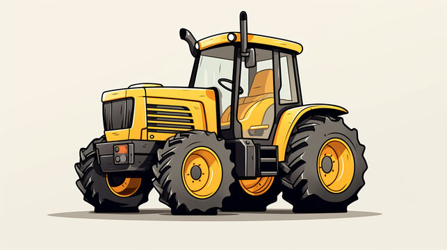 Hand-drawn cute yellow tractor illustration.