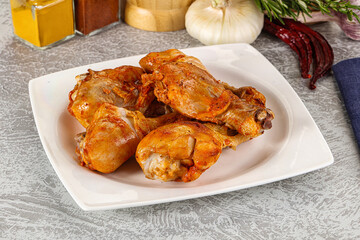 Raw marinated chicken drumstick for cooking