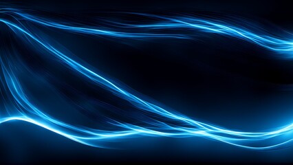 Glowing abstract banner with sparkling blue waves and black background 