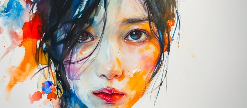 a close up of a woman s face in a colorful painting . High quality