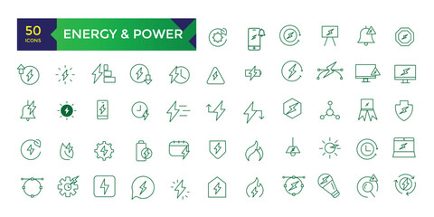 Set of green energy thin line icons ecology icons set. Nature icon.
