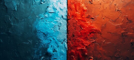 Blue and red colors concrete grunge wall. Symbolizes the presidential election democracy choice. Generative AI technology. - obrazy, fototapety, plakaty