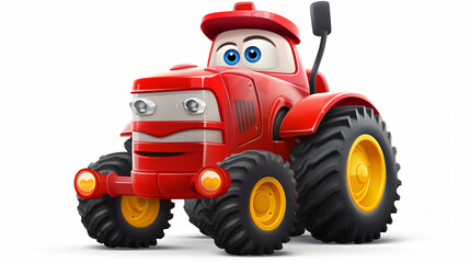 Obraz premium Illustration of a happy tractor character, cartoon.
