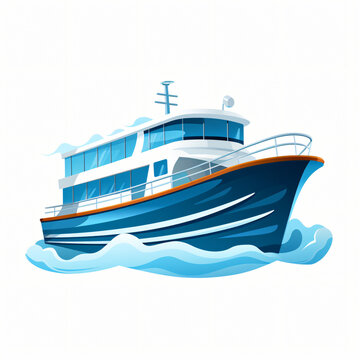 Illustration of a small ferry cruising through.