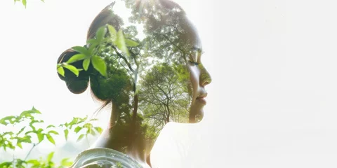 Fototapeten A Serene Womans Silhouette Merged with a Lush Forest, Evoking a Sense of Peace and Oneness with the Environment, Generative AI © Ben