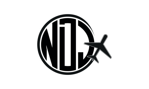 NDJ three initial letter circle tour & travel agency logo design vector template. hajj Umrah agency, abstract, wordmark, business, monogram, minimalist, brand, company, flat, tourism agency, tourist