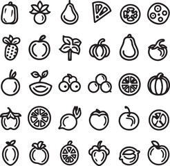 Fruits vector icons set on white background 