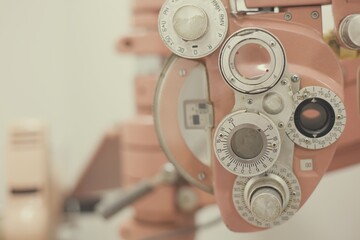 Closeup vintage pink optometer (phoropter)