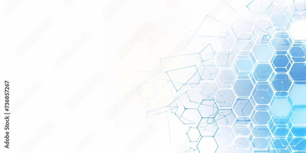 Poster A Minimalistic Geometric Array of Blue and White Hexagons Creating a Futuristic and Abstract Technology-Themed Background, Generative AI