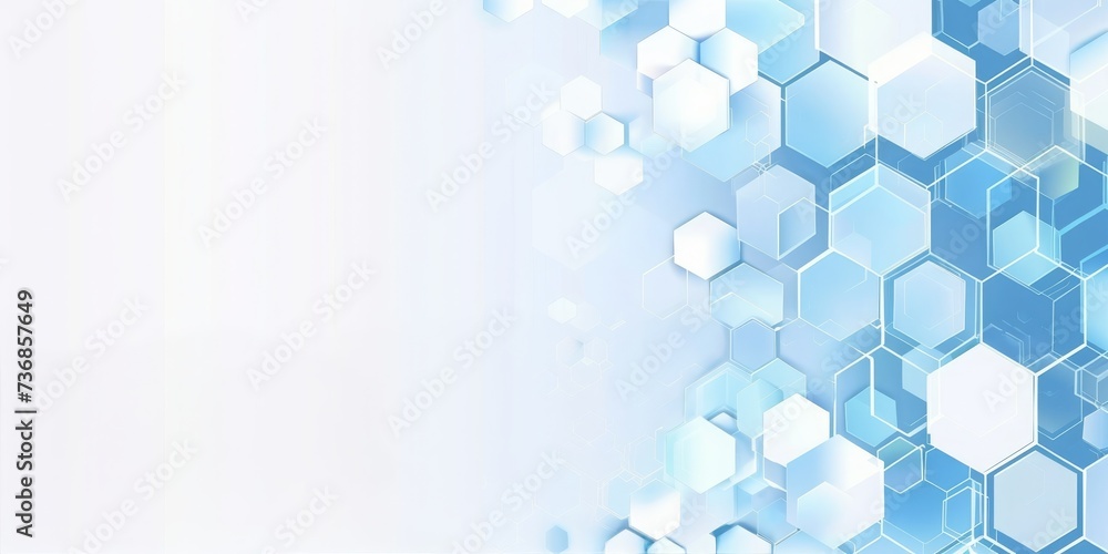 Poster A Minimalistic Geometric Array of Blue and White Hexagons Creating a Futuristic and Abstract Technology-Themed Background, Generative AI