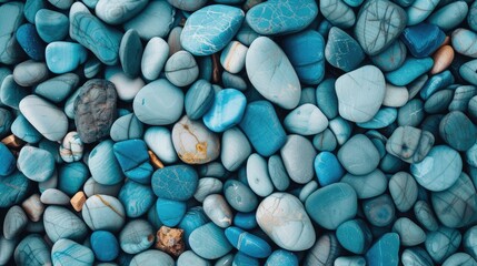 Abstract nature pebbles background. Blue pebbles texture. Stone background. Blue vintage color. Sea pebble beach. Beautiful nature. Turquoise color