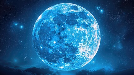 Full blue moon with star at dark night sky background